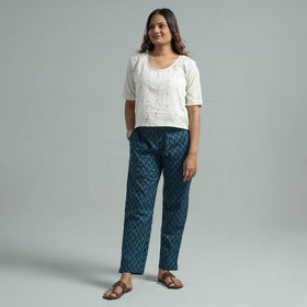 Blue - jacquard weave cotton elasticated pant - handcrafted