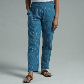 Blue - jacquard weave cotton elasticated pant - handcrafted