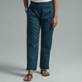 Blue - jacquard weave cotton elasticated pant - handcrafted