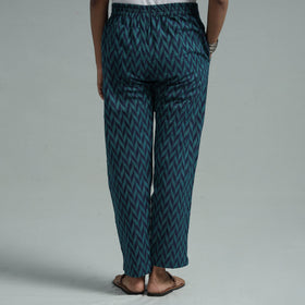 Blue - jacquard weave cotton elasticated pant - handcrafted