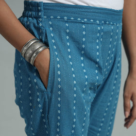Blue - jacquard weave cotton elasticated pant - handcrafted