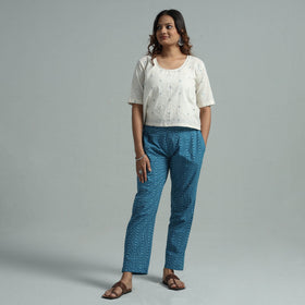 Blue - jacquard weave cotton elasticated pant - handcrafted