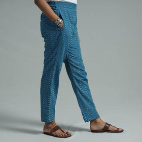 Blue - jacquard weave cotton elasticated pant - handcrafted