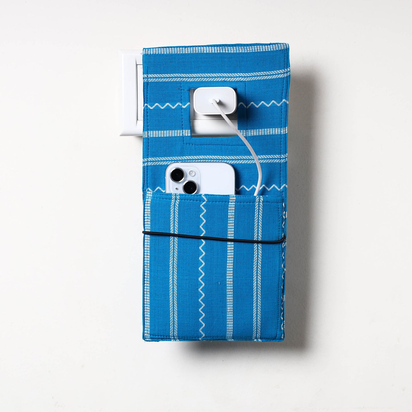 Blue Jacquard Weave Cotton Fabric Mobile Charging Holder 