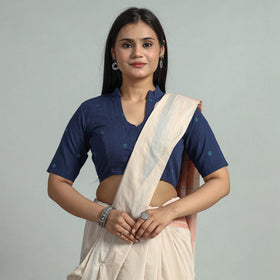 Blue Jacquard Weave Cotton Stitched Blouse 