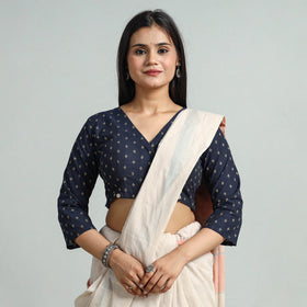 Blue - jacquard weave cotton stitched blouse 07