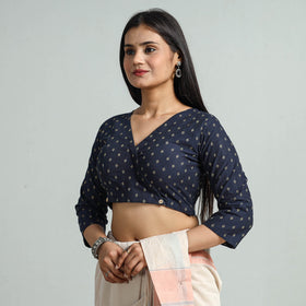 Blue - jacquard weave cotton stitched blouse 07