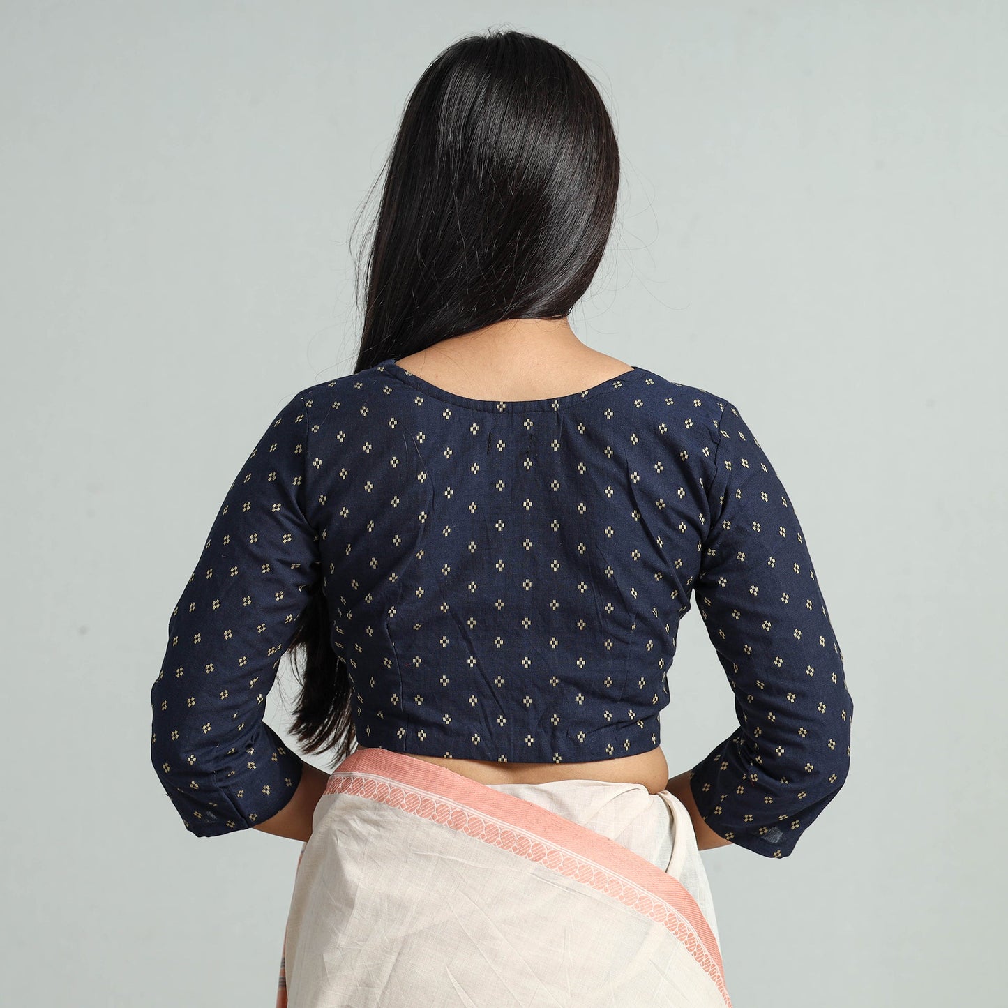 Blue - jacquard weave cotton stitched blouse 07