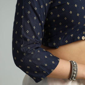 Blue - jacquard weave cotton stitched blouse 07