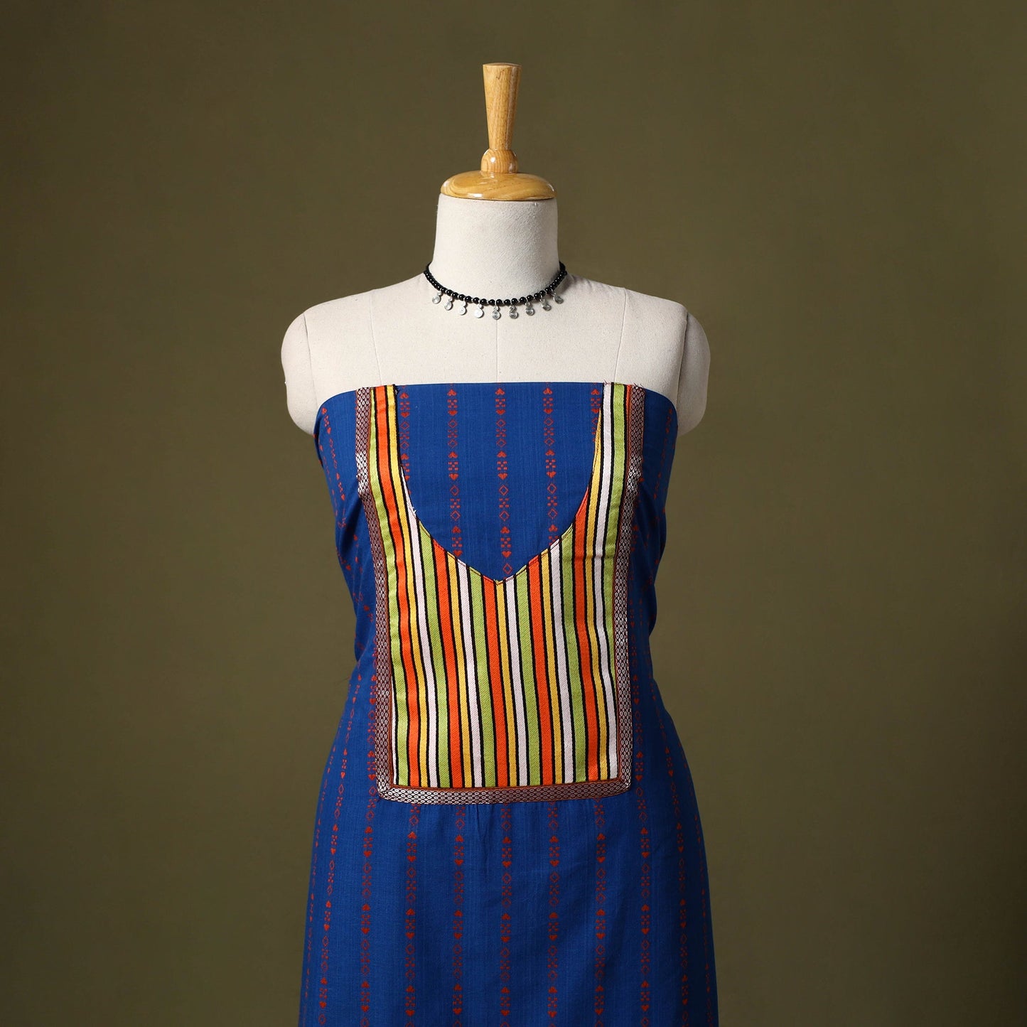 Blue - jacquard weave cotton unstitched kurta material