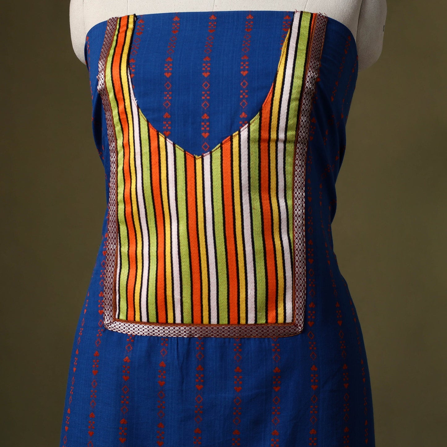 Blue - jacquard weave cotton unstitched kurta material