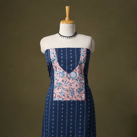 Blue Jacquard Weave Cotton Unstitched Kurta Material