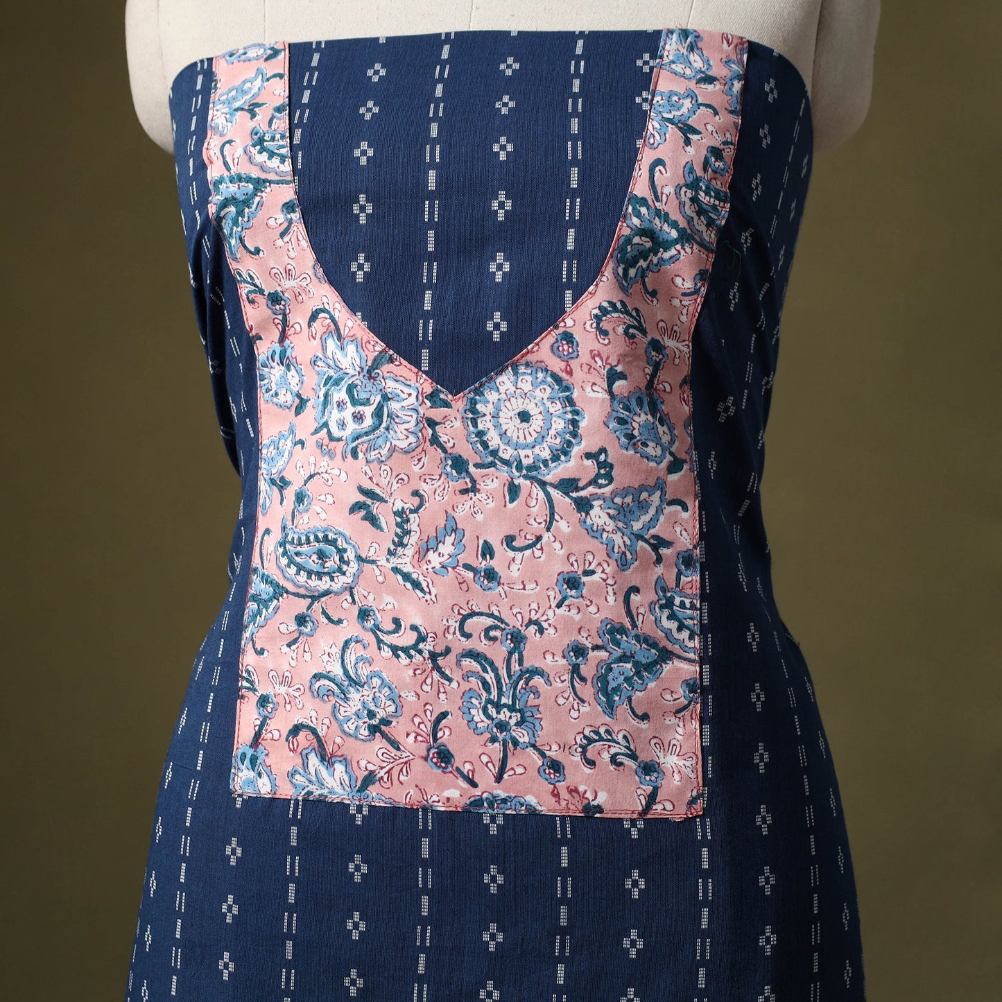 Blue Jacquard Weave Cotton Unstitched Kurta Material