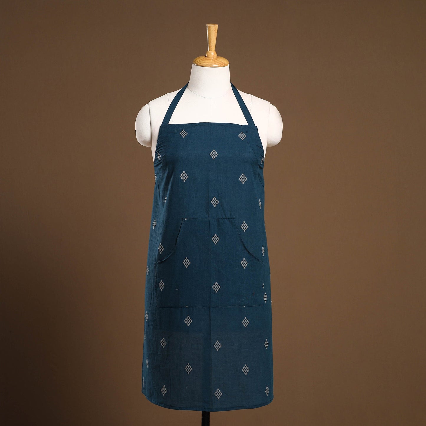 Buy Blue Jacquard Weaving Cotton Apron with Pocket