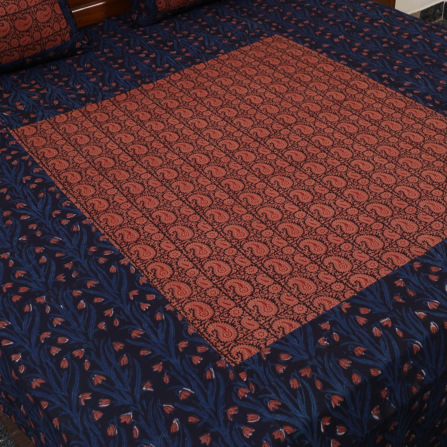 Blue - jahota with bagh patch cotton bedsheet set 03