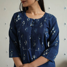 Blue - Jahota Block Print Cotton Pintuck Straight Kurta 24