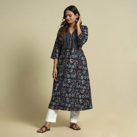Buy Jahota Block Printed Ajrakh Patchwork Cotton Kurta Online at iTokri.com