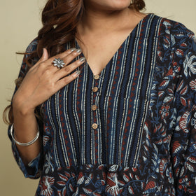 Buy Jahota Block Printed Ajrakh Patchwork Cotton Kurta Online at iTokri.com
