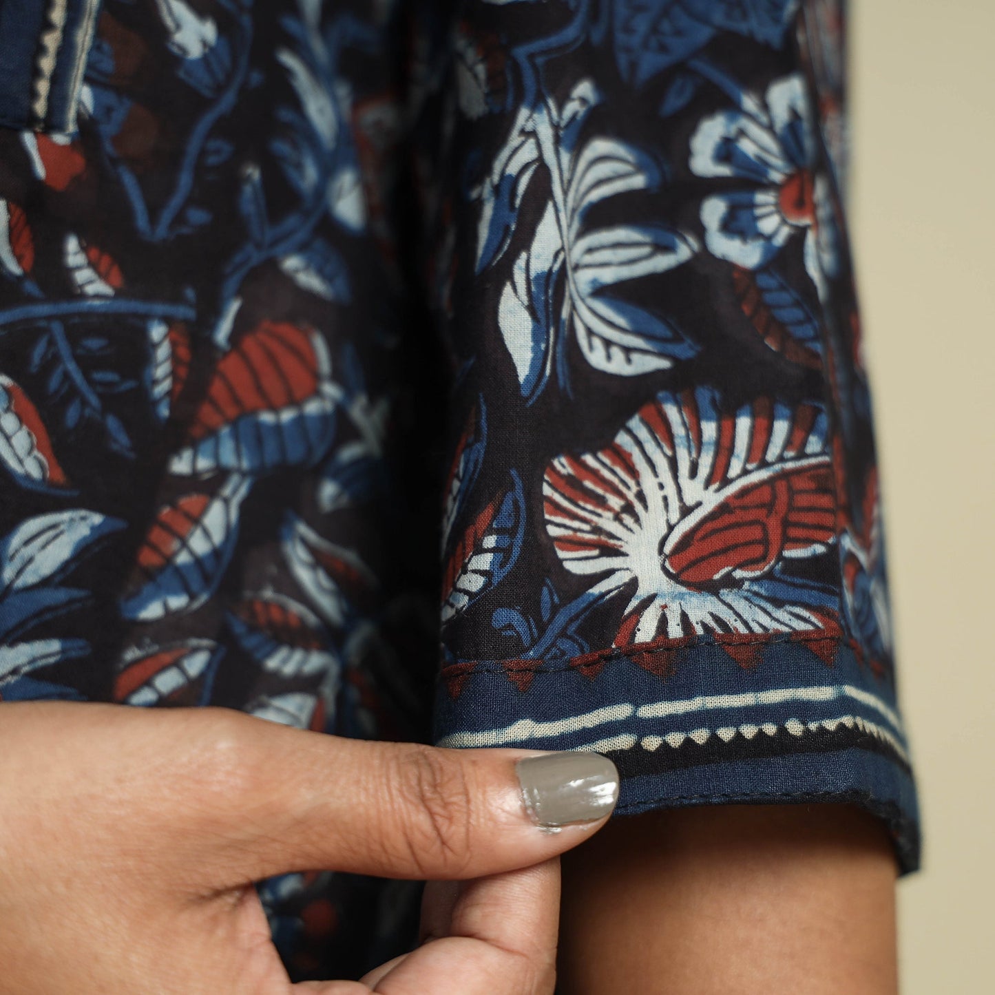 Buy Jahota Block Printed Ajrakh Patchwork Cotton Kurta Online at iTokri.com