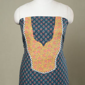  Blue Jaipur Print Patchwork Cotton Kurta Material
