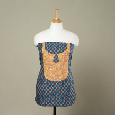 Buy Blue Jaipur Print Patchwork Cotton Kurta Material