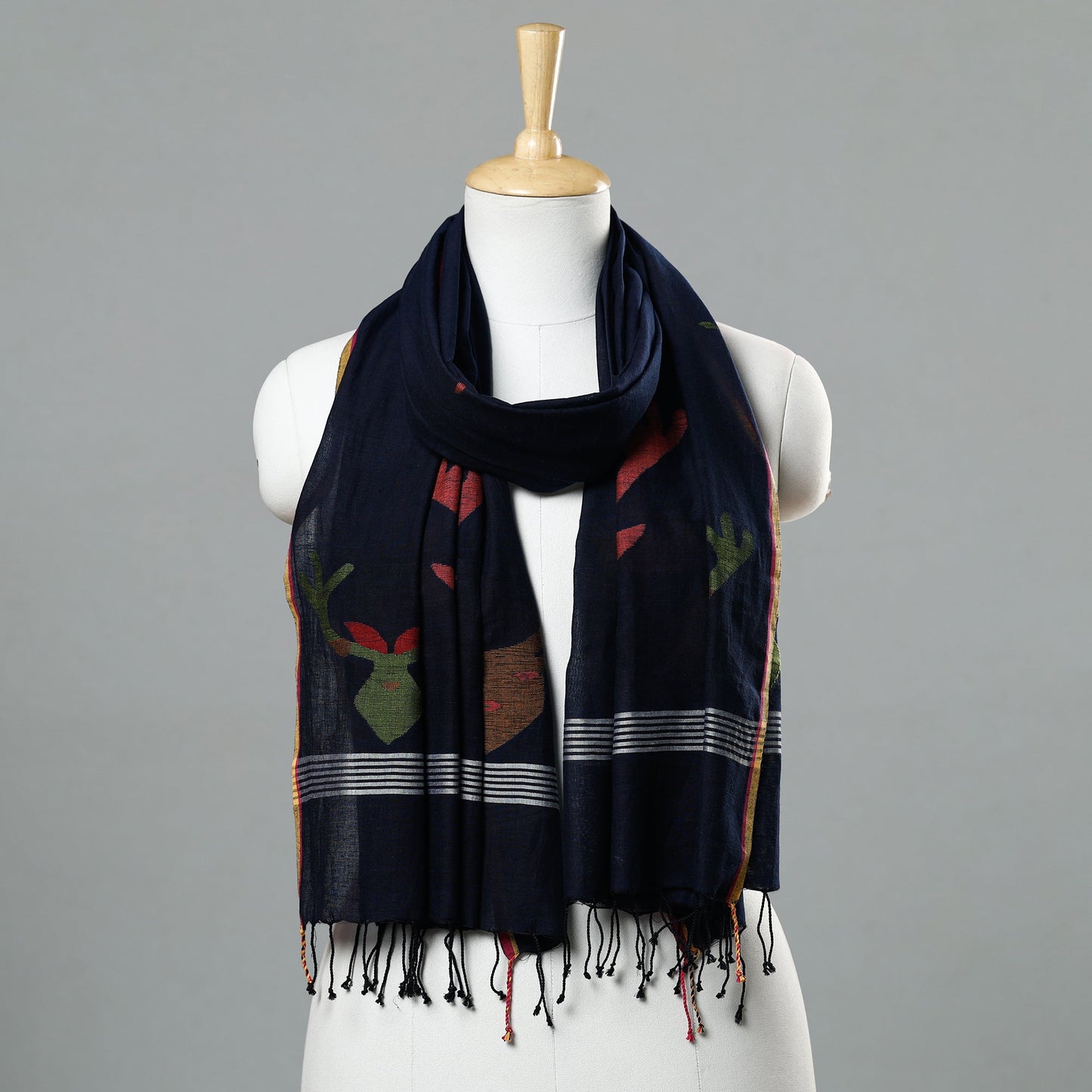  Jamdani Handloom Cotton Stole with Tassels 