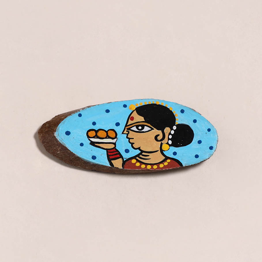 Jamini roy handpainted wooden fridge magnet 02 - handcrafted