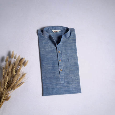 Jhiri handloom cotton short kurta for men 12 - handcrafted