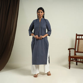 Buy Blue Jhiri Handloom Straight Cotton Kurta for Women