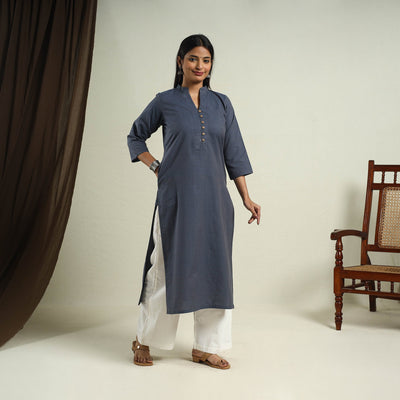 Buy Blue Jhiri Handloom Straight Cotton Kurta for Women