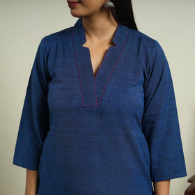 Buy Blue Jhiri Handloom Straight Cotton Kurta for Women