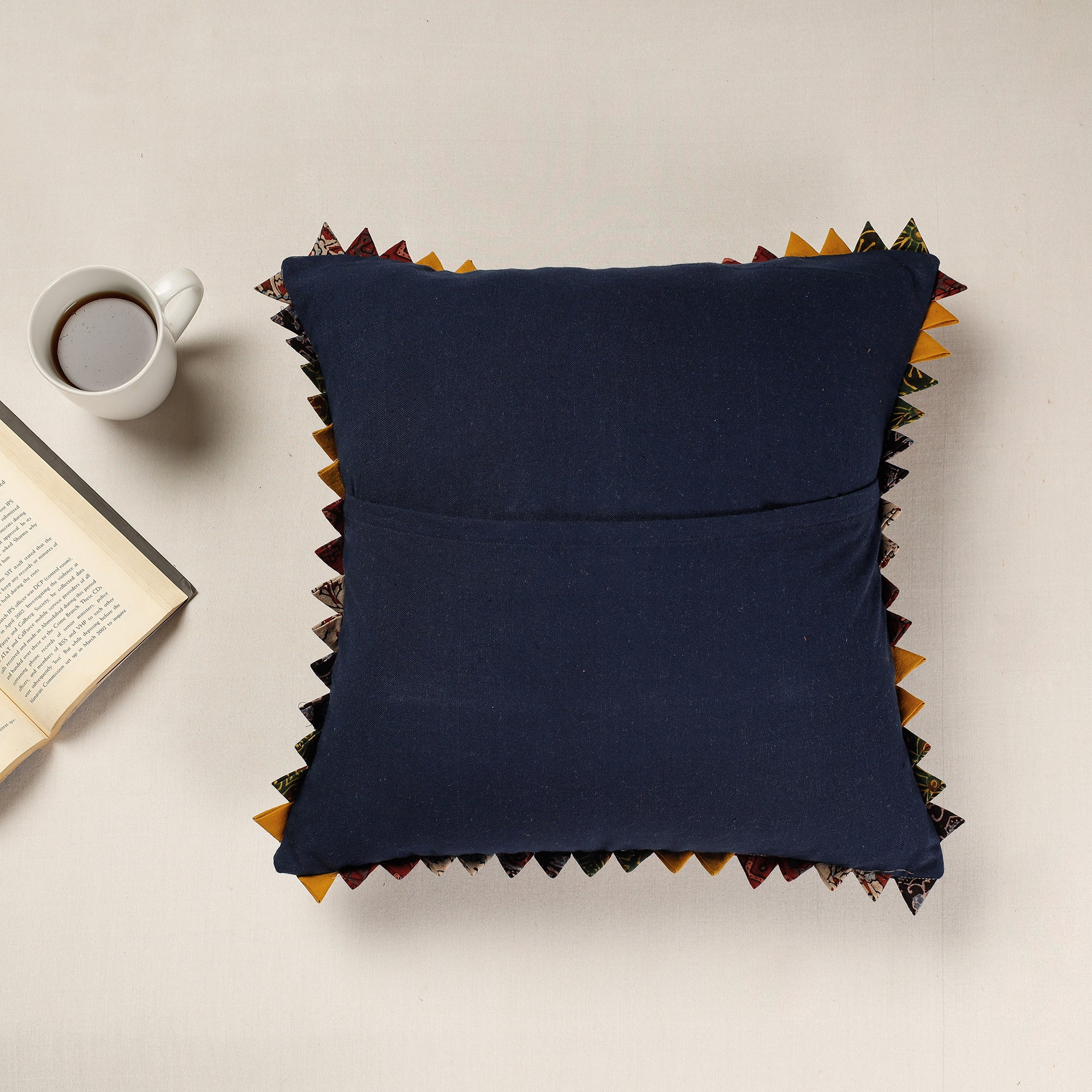 Kalo Rashka Kala Raksha Applique Cutwork Cotton Cushion Cover