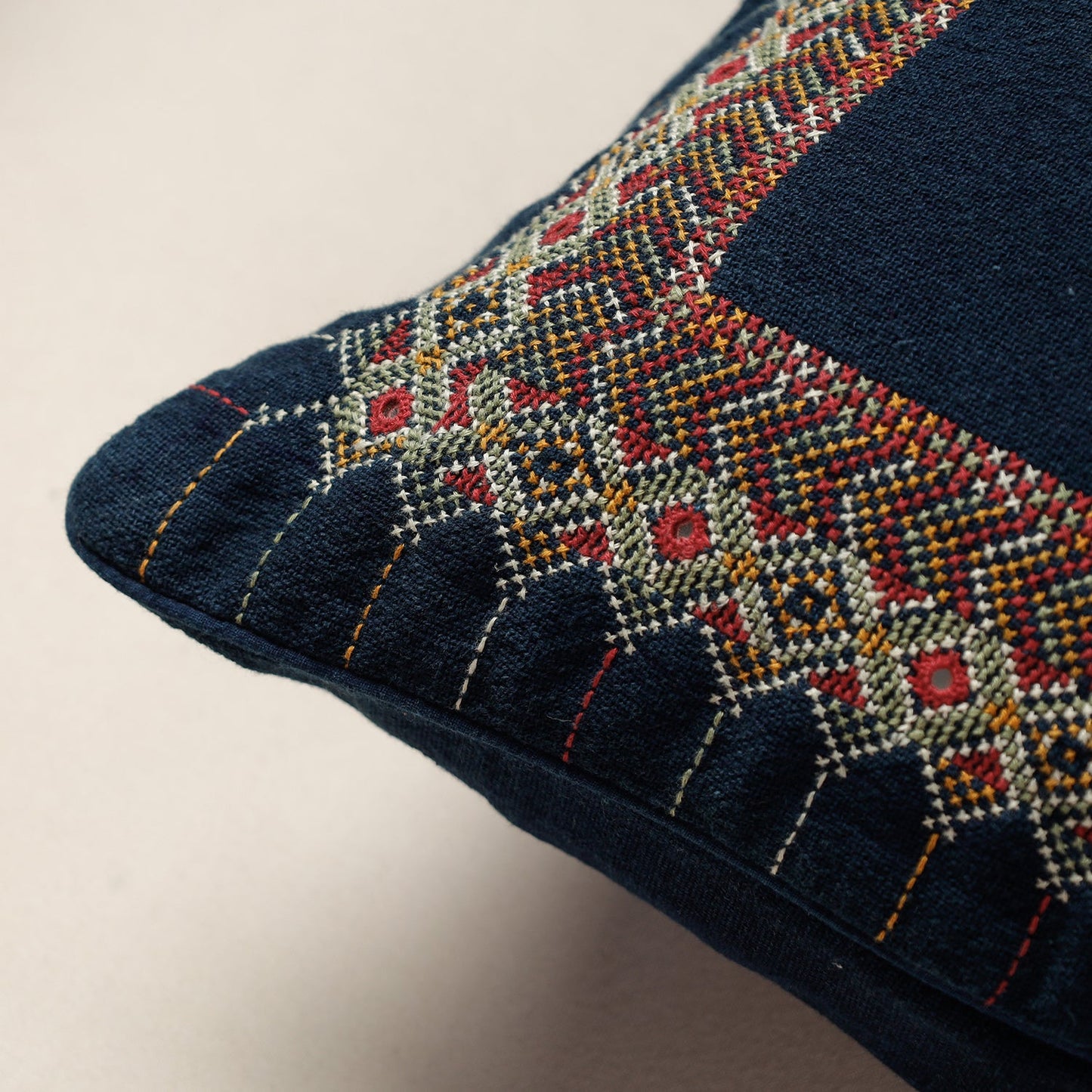 Buy Kala Raksha Jat Hand Embroidery Cotton Cushion Cover Online at iTokri.com