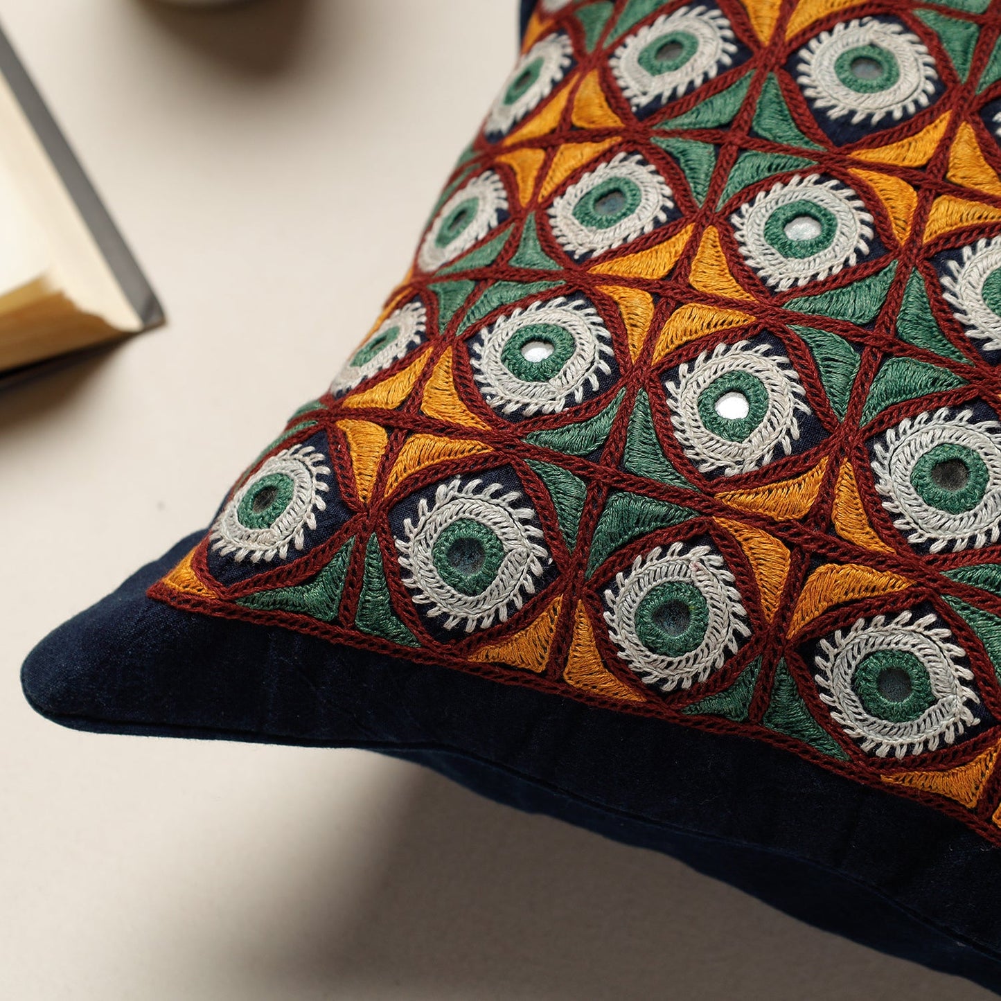  Kala Raksha Rabari Hand Embroidery Cotton Cushion Cover 