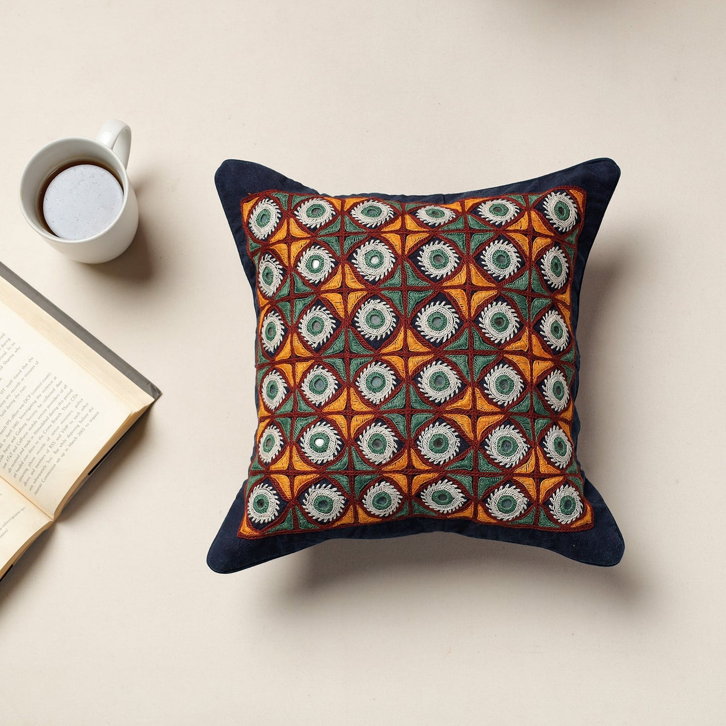  Kala Raksha Rabari Hand Embroidery Cotton Cushion Cover 