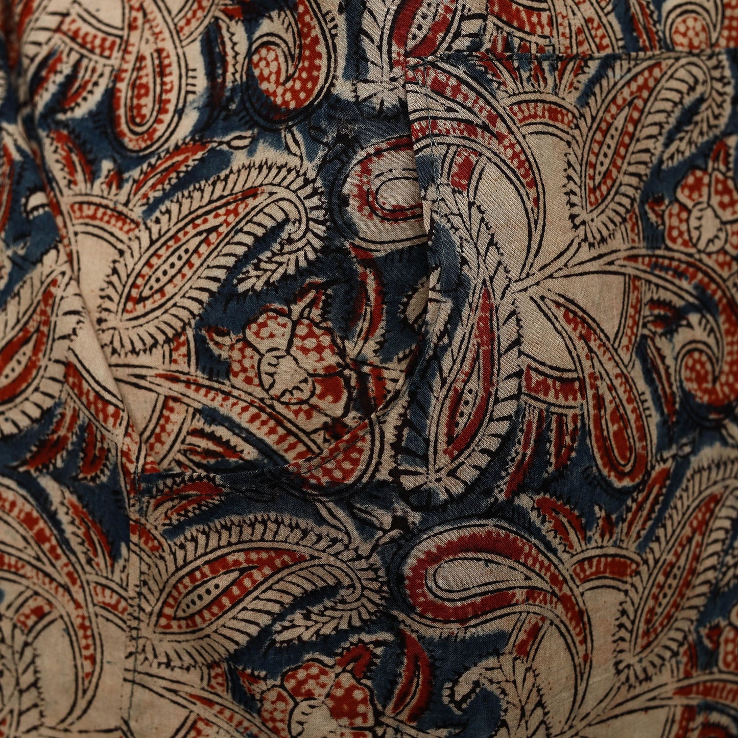 Blue Kalamkari Block Print Cotton Apron with Pocket