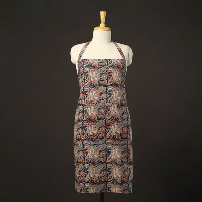 Blue Kalamkari Block Print Cotton Apron with Pocket
