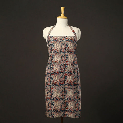 Blue Kalamkari Block Print Cotton Apron with Pocket