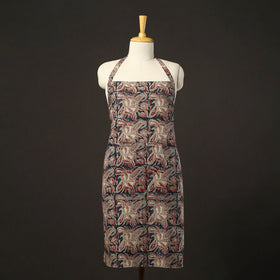 Blue Kalamkari Block Print Cotton Apron with Pocket