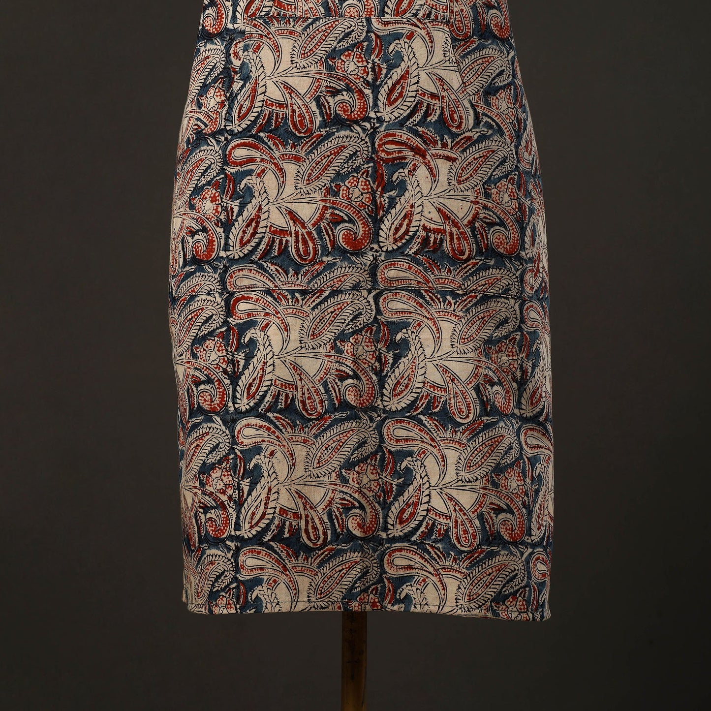 Blue Kalamkari Block Print Cotton Apron with Pocket