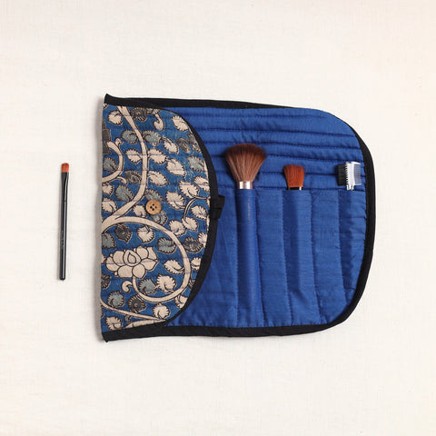  Kalamkari Fabric Multipurpose Segmented Make-up Brush Wrap Pouch/Case 