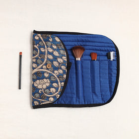  Kalamkari Fabric Multipurpose Segmented Make-up Brush Wrap Pouch/Case 