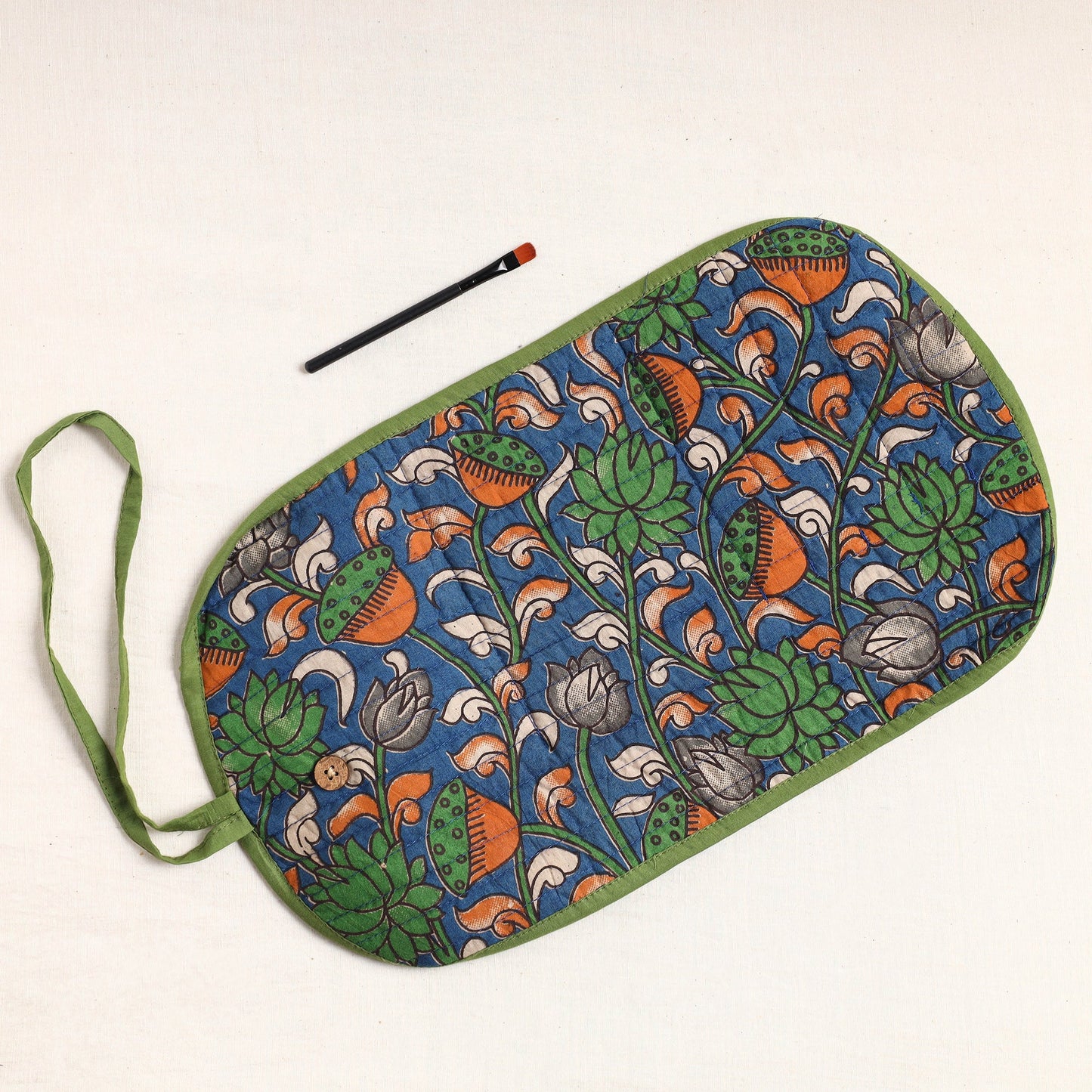  Kalamkari Fabric Multipurpose Segmented Make-up Brush Wrap Pouch/Case 