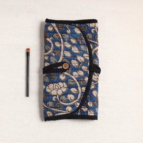  Kalamkari Fabric Multipurpose Segmented Make-up Brush Wrap Pouch/Case 