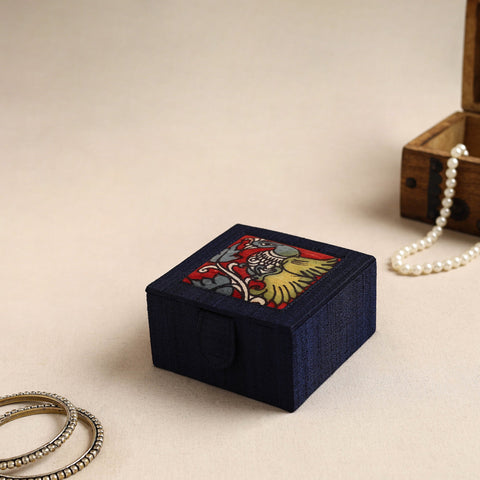 Blue Kalamkari Handpainted Ghicha Silk Bangle Box (Small)