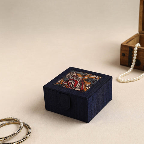 Blue Kalamkari Handpainted Ghicha Silk Bangle Box (Small)