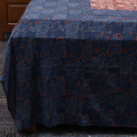 Blue Ajrakh Print with Kalamkari Patch Cotton Bedsheet Set