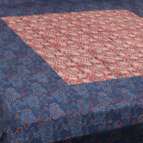 Blue Ajrakh Print with Kalamkari Patch Cotton Bedsheet Set