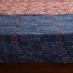 Blue Ajrakh Print with Kalamkari Patch Cotton Bedsheet Set