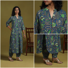 Blue - kalamkari printed cotton 2pc kurta set for women 02